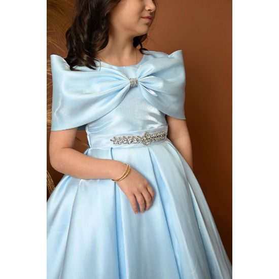 صورة فستان سهرة بناتي مع فيونكة لبس على الكتف - M3481